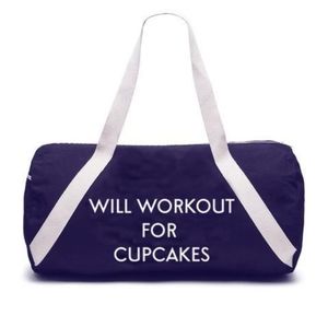 NWT Denim Gym Bag "WILL WORKOUT FOR CUPCAKES"